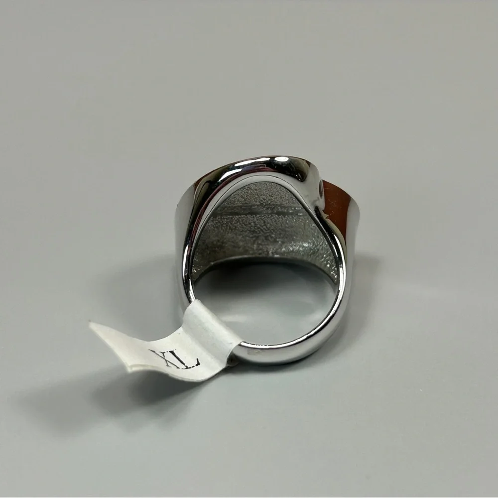 Camille Lucie Cream Enameled CZ Silver Heart Ring